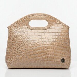 NEW Soho Faux Croc Clutch Tote Bag Tan  Vegan Patent Leather Glossy Purse